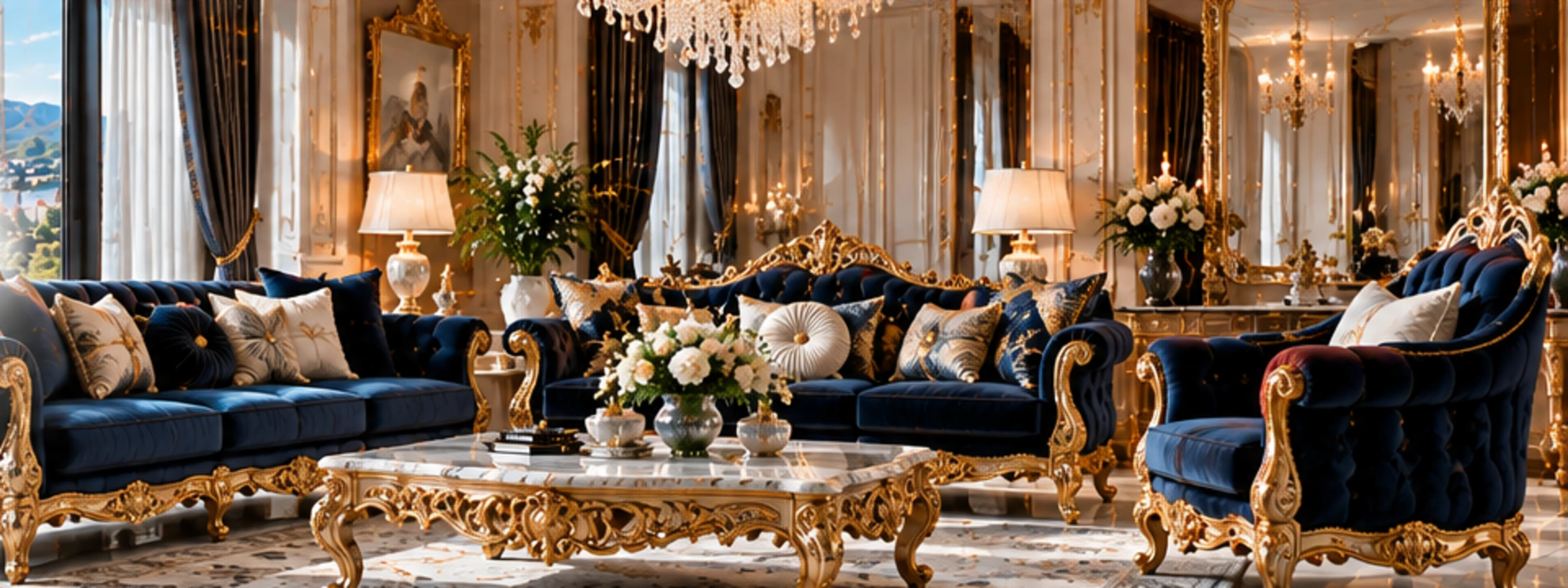 Altın detaylı avangart lüks salon ve koltuk takımı